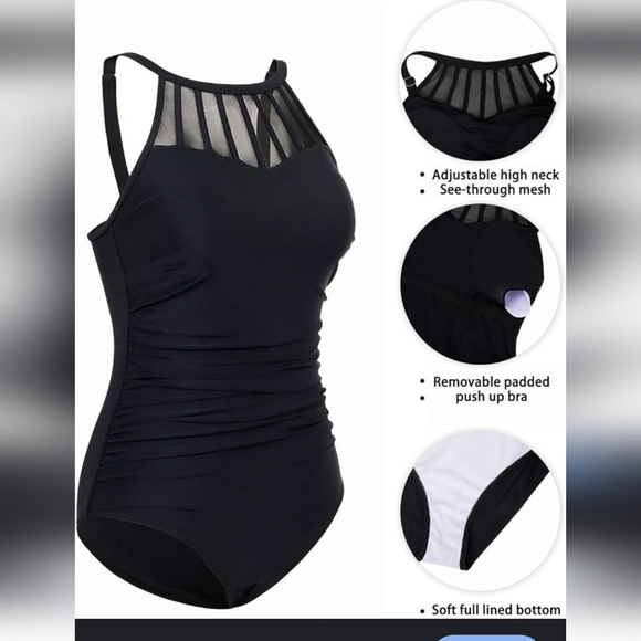 holipick Other - Holipick One Piece Swimsuit Bathing Suit Black Mesh Cutouts High Neck See Throug